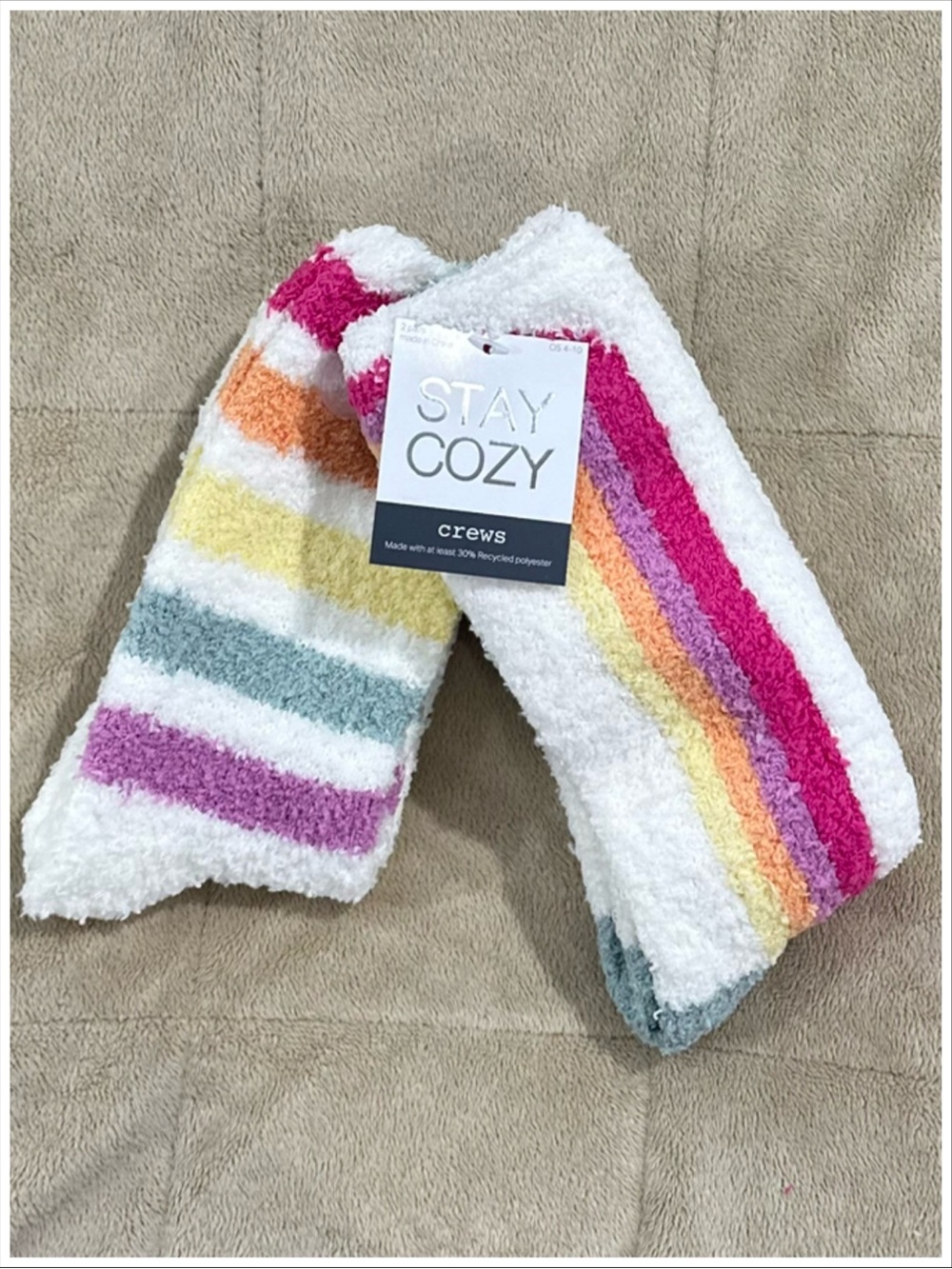Stay Cozy Striped Fuzzy Crew Socks ~ 2 Pack ~ NWT ~ Size OS 4-10 ~ Item #503